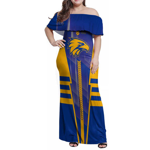 Personalized West Coast Eagles Family Matching Off Shoulder Maxi Dress and Hawaiian Shirt Modern Geometric Sports Graphic Style