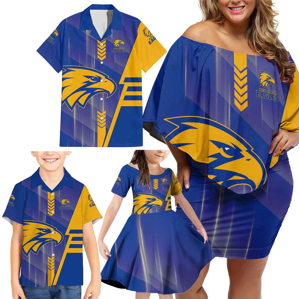 Personalized West Coast Eagles Family Matching Off Shoulder Short Dress and Hawaiian Shirt Modern Geometric Sports Graphic Style