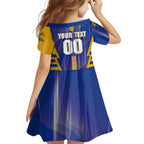 Personalized West Coast Eagles Family Matching Off Shoulder Short Dress and Hawaiian Shirt Modern Geometric Sports Graphic Style