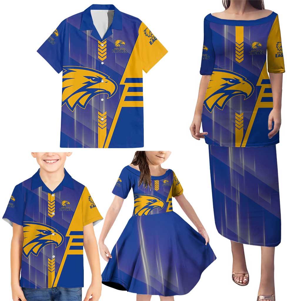 Personalized West Coast Eagles Family Matching Puletasi and Hawaiian Shirt Modern Geometric Sports Graphic Style