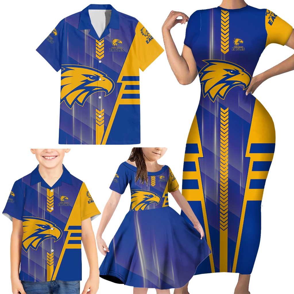 Personalized West Coast Eagles Family Matching Short Sleeve Bodycon Dress and Hawaiian Shirt Modern Geometric Sports Graphic Style