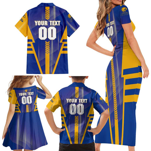 Personalized West Coast Eagles Family Matching Short Sleeve Bodycon Dress and Hawaiian Shirt Modern Geometric Sports Graphic Style