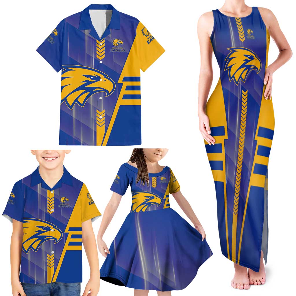 Personalized West Coast Eagles Family Matching Tank Maxi Dress and Hawaiian Shirt Modern Geometric Sports Graphic Style