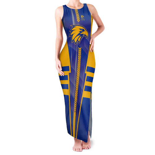Personalized West Coast Eagles Family Matching Tank Maxi Dress and Hawaiian Shirt Modern Geometric Sports Graphic Style