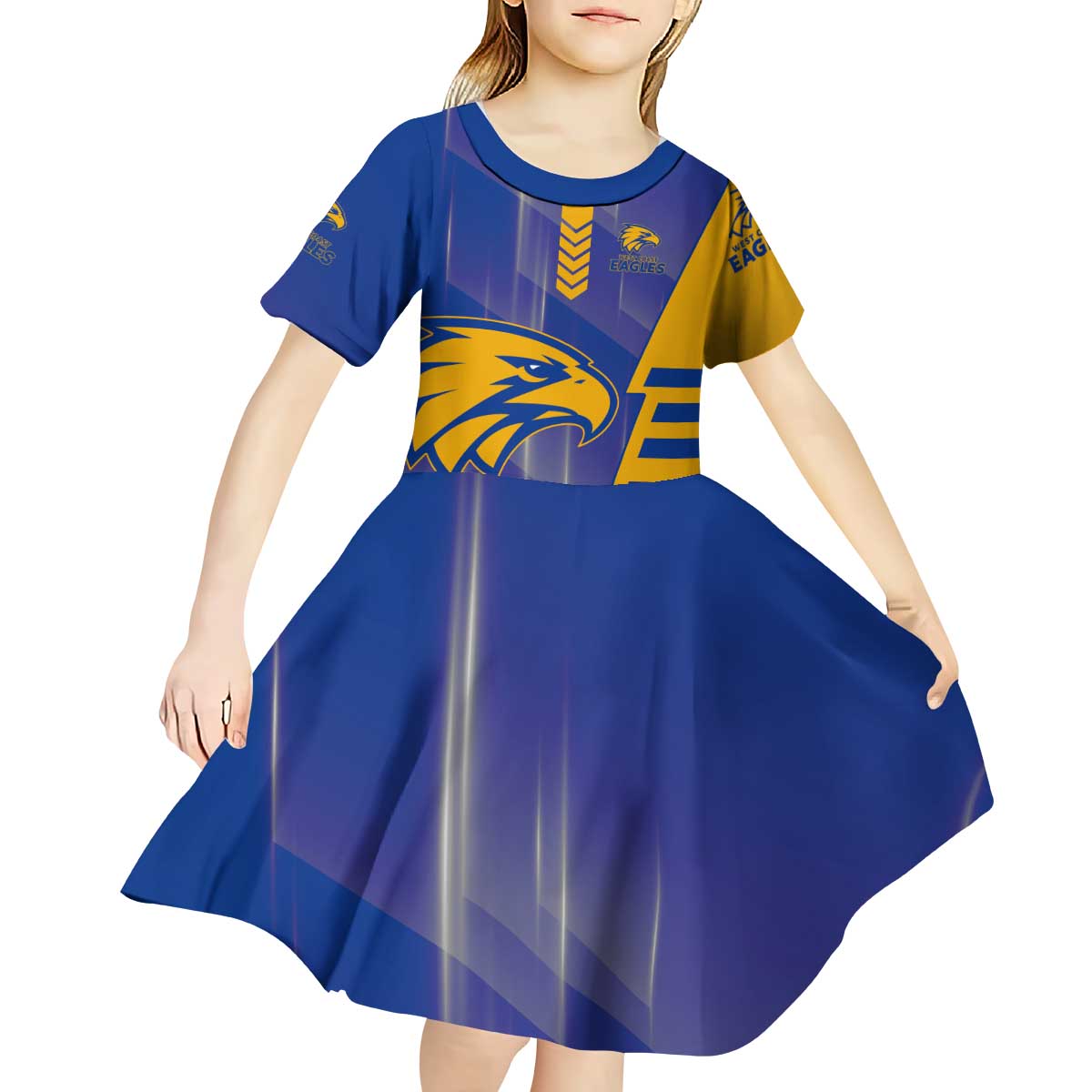 Personalized West Coast Eagles Kid Short Sleeve Dress Modern Geometric Sports Graphic Style