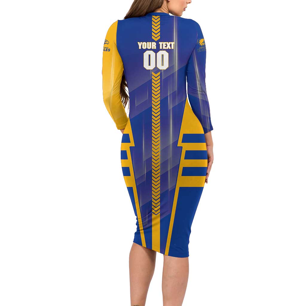 Personalized West Coast Eagles Long Sleeve Bodycon Dress Modern Geometric Sports Graphic Style