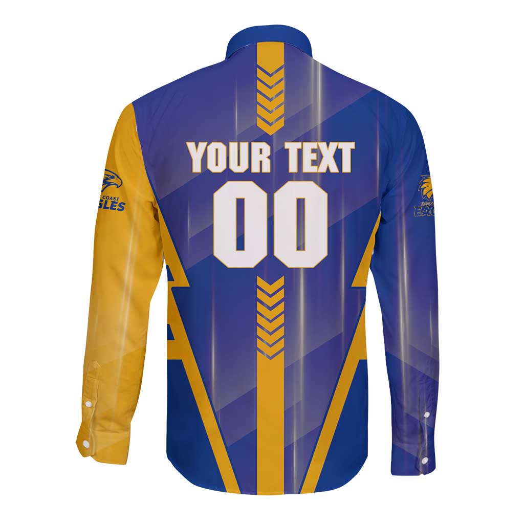 Personalized West Coast Eagles Long Sleeve Button Shirt Modern Geometric Sports Graphic Style