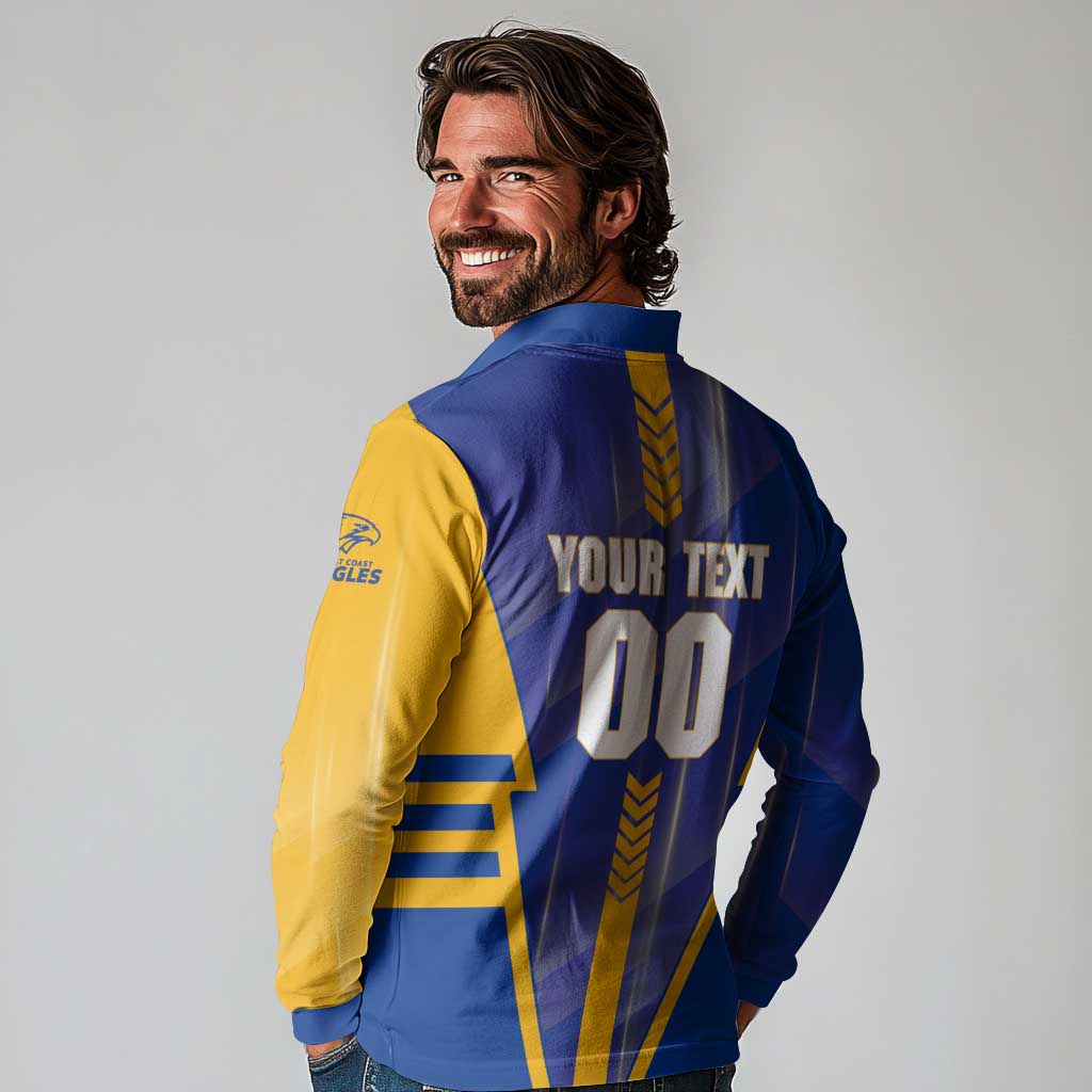 Personalized West Coast Eagles Long Sleeve Polo Shirt Modern Geometric Sports Graphic Style