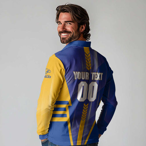 Personalized West Coast Eagles Long Sleeve Polo Shirt Modern Geometric Sports Graphic Style