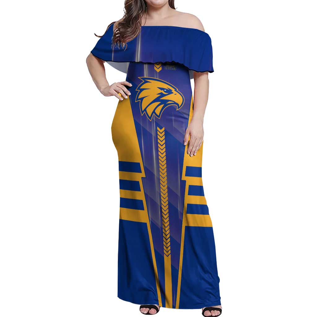 Personalized West Coast Eagles Off Shoulder Maxi Dress Modern Geometric Sports Graphic Style
