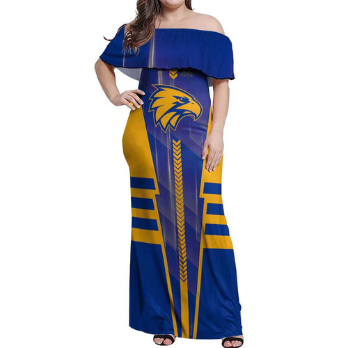 Personalized West Coast Eagles Off Shoulder Maxi Dress Modern Geometric Sports Graphic Style