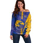 Personalized West Coast Eagles Off Shoulder Sweater Modern Geometric Sports Graphic Style