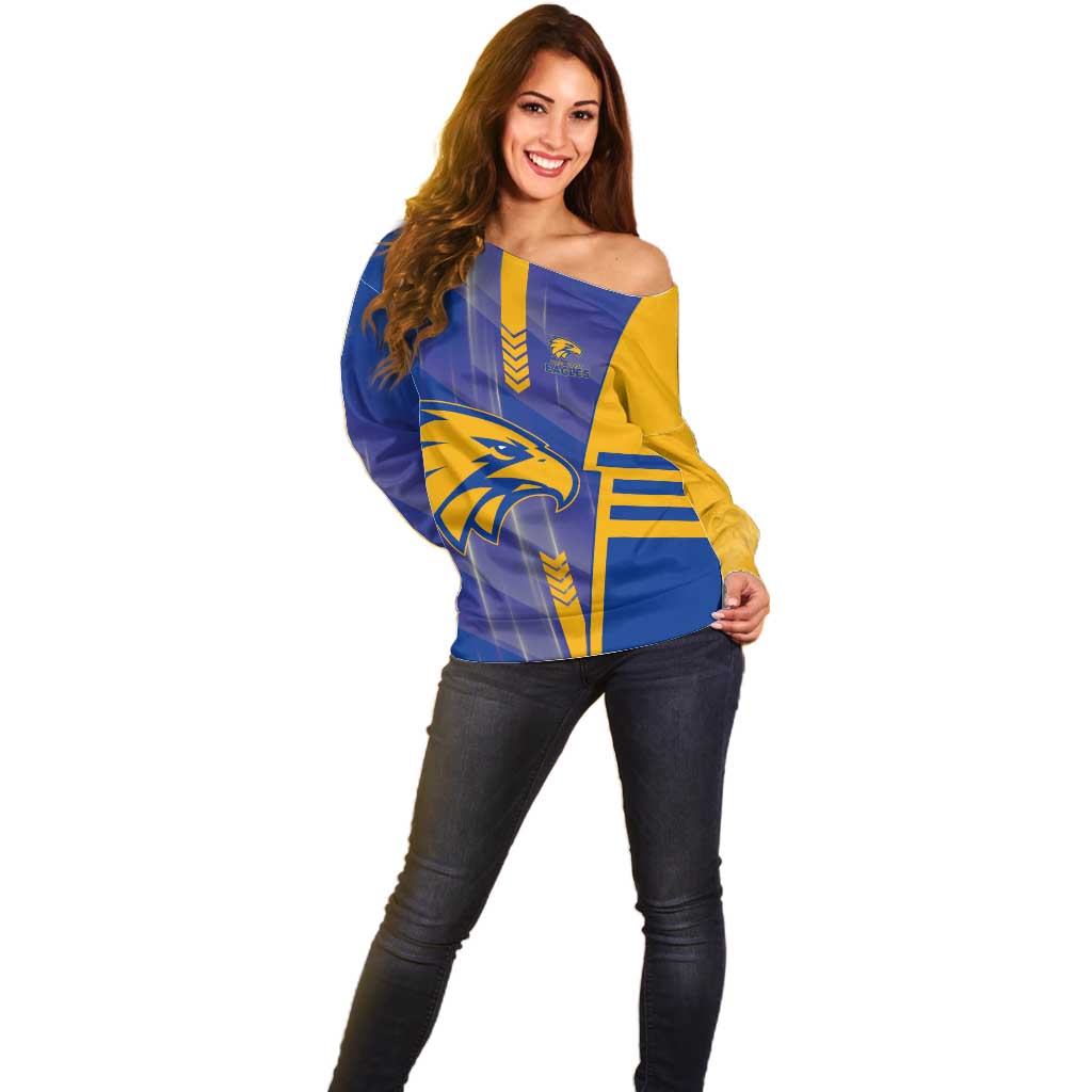 Personalized West Coast Eagles Off Shoulder Sweater Modern Geometric Sports Graphic Style