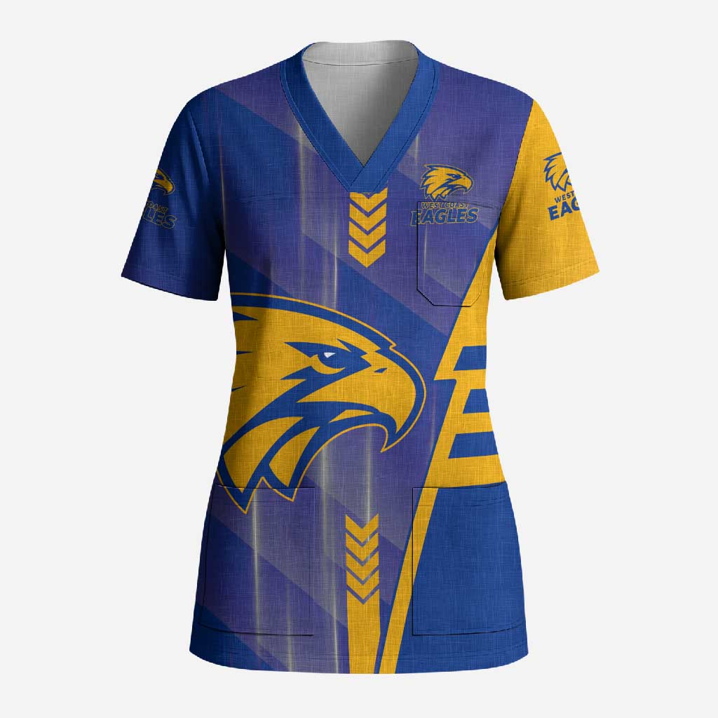 Personalized West Coast Eagles Scrub Top Modern Geometric Sports Graphic Style