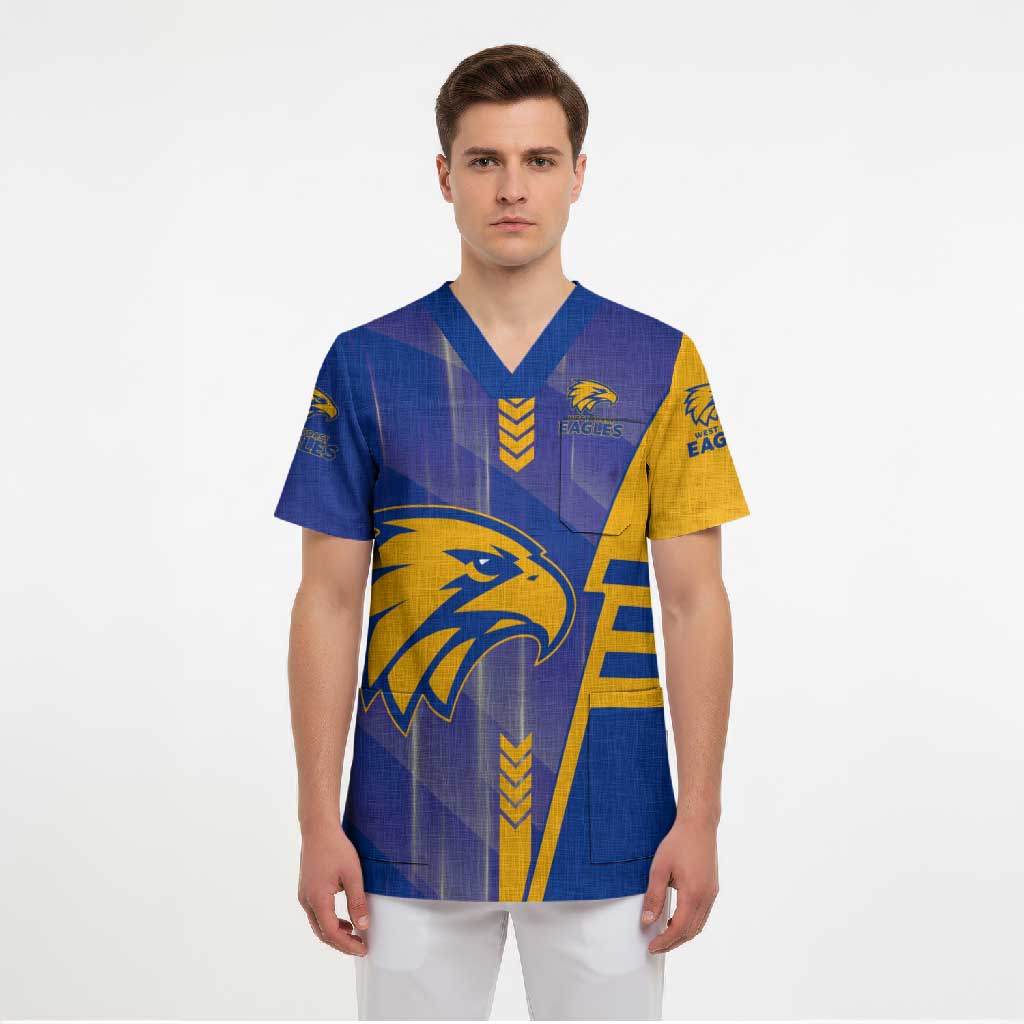 Personalized West Coast Eagles Scrub Top Modern Geometric Sports Graphic Style