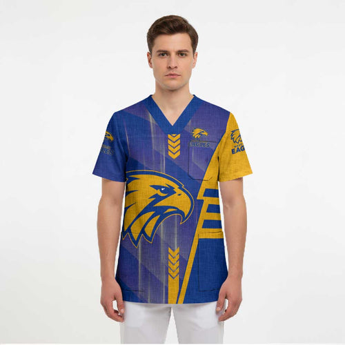 Personalized West Coast Eagles Scrub Top Modern Geometric Sports Graphic Style
