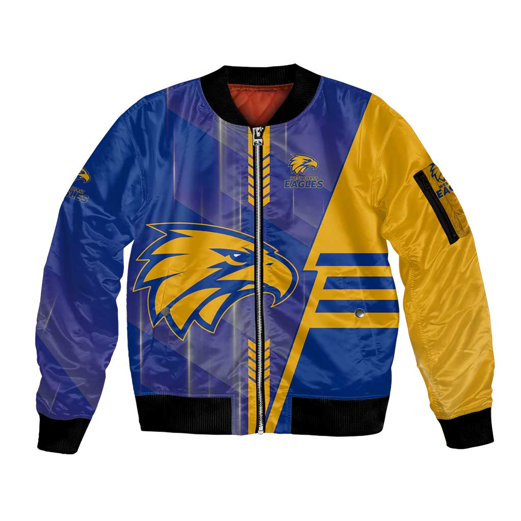 Personalized West Coast Eagles Sleeve Zip Bomber Jacket Modern Geometric Sports Graphic Style