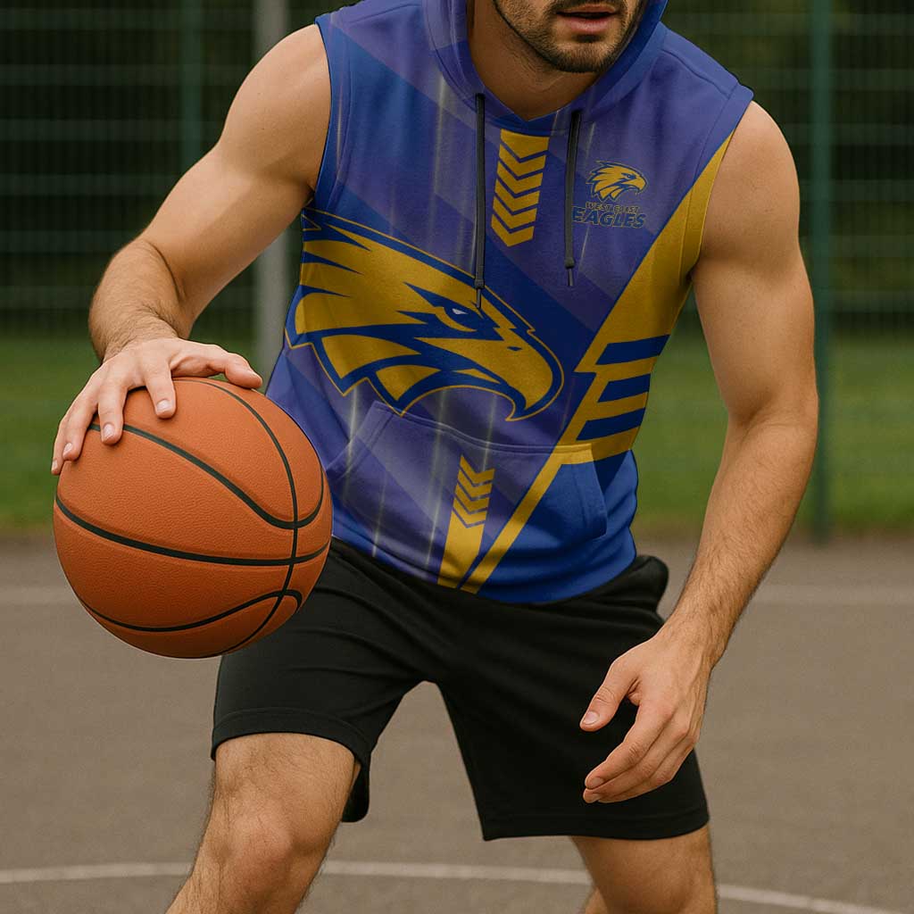 Personalized West Coast Eagles Sleeveless Hoodie Modern Geometric Sports Graphic Style