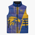 Personalized West Coast Eagles Sleeveless Puffer Jacket Modern Geometric Sports Graphic Style
