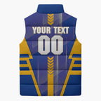 Personalized West Coast Eagles Sleeveless Puffer Jacket Modern Geometric Sports Graphic Style