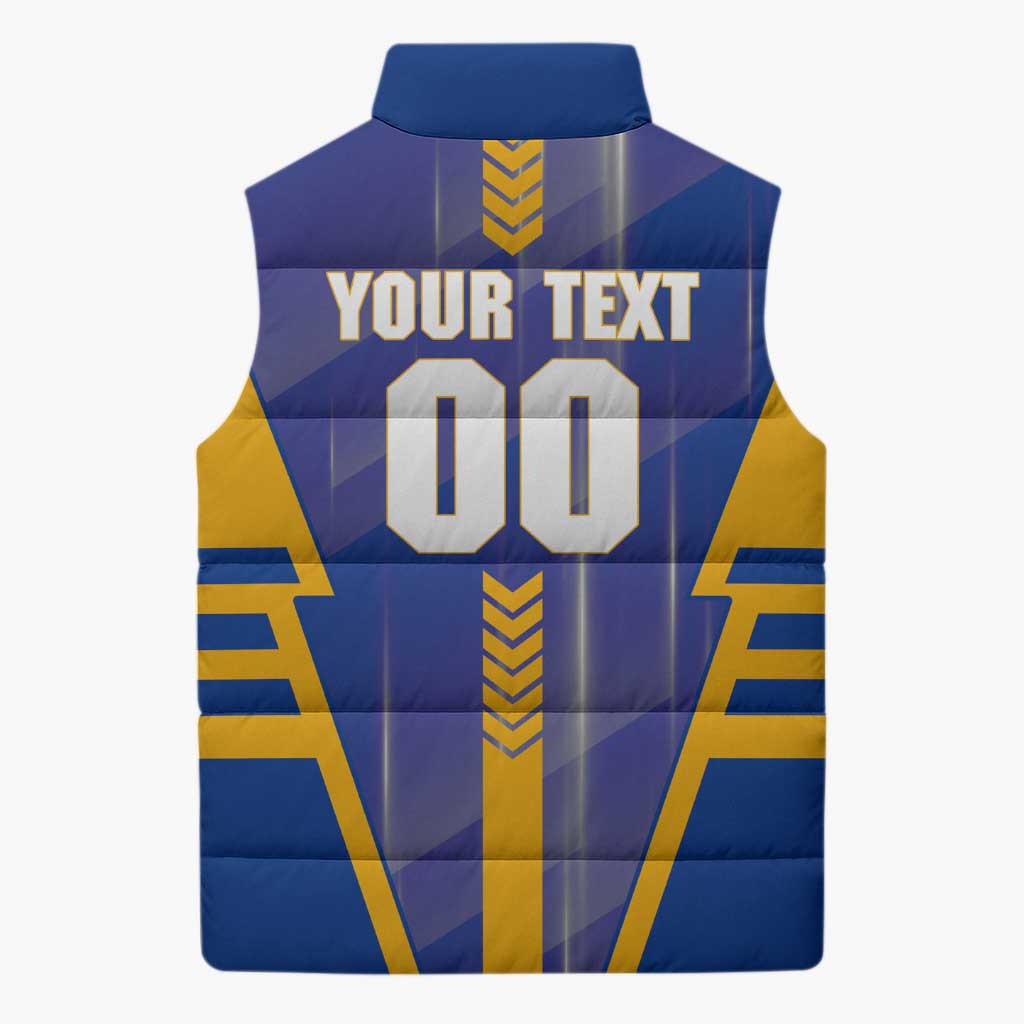 Personalized West Coast Eagles Sleeveless Puffer Jacket Modern Geometric Sports Graphic Style