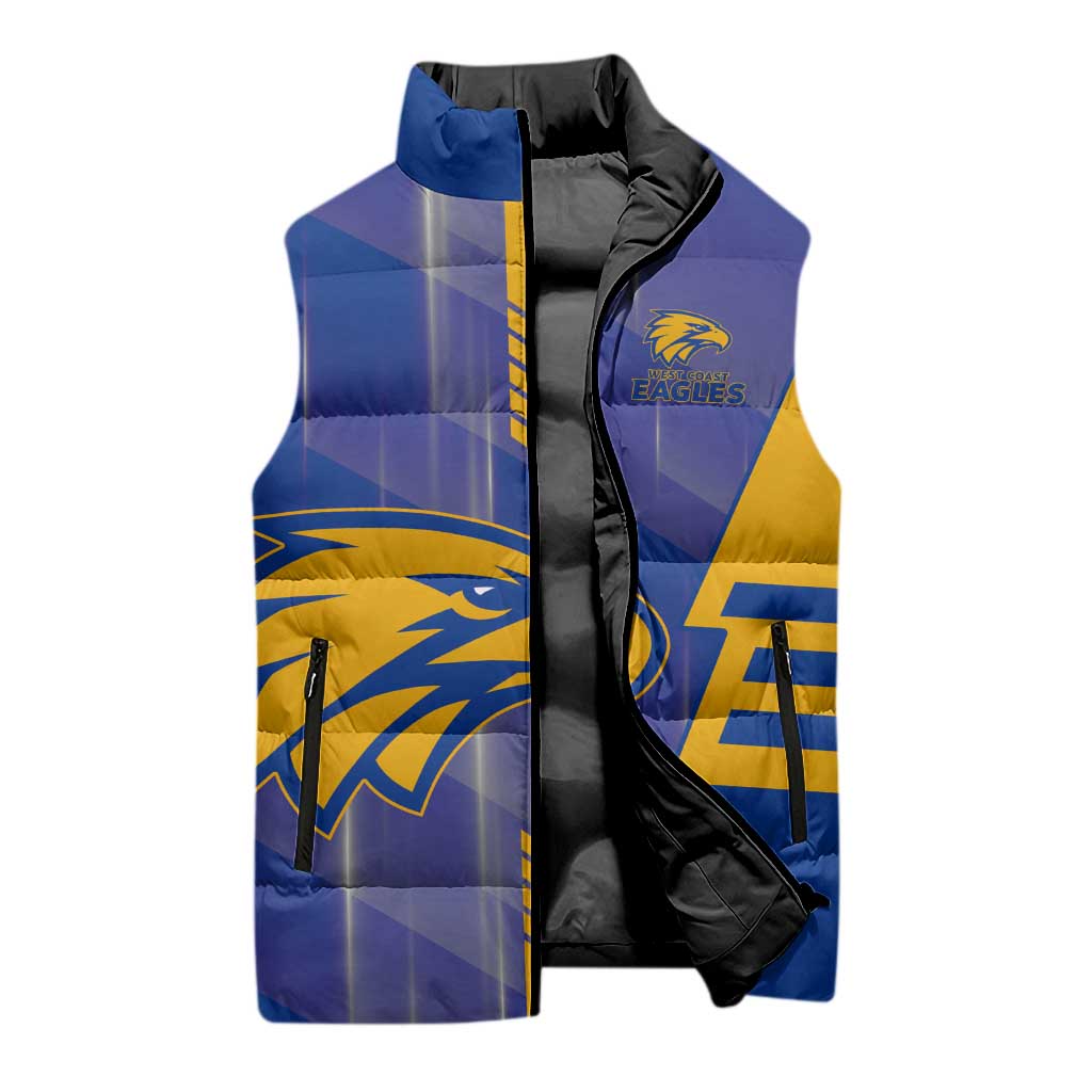 Personalized West Coast Eagles Sleeveless Puffer Jacket Modern Geometric Sports Graphic Style