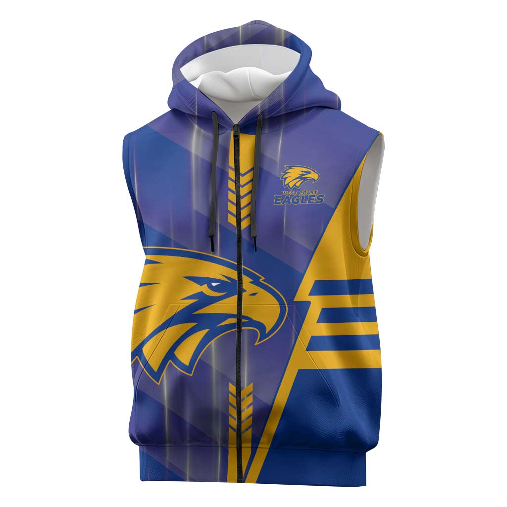 Personalized West Coast Eagles Sleeveless Zip Hoodie Modern Geometric Sports Graphic Style