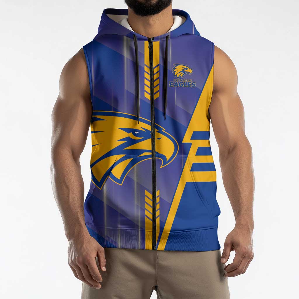 Personalized West Coast Eagles Sleeveless Zip Hoodie Modern Geometric Sports Graphic Style