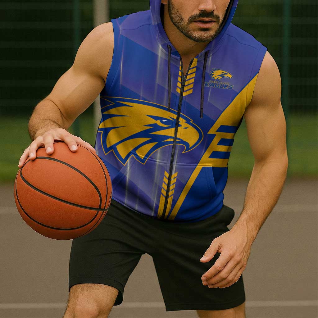 Personalized West Coast Eagles Sleeveless Zip Hoodie Modern Geometric Sports Graphic Style