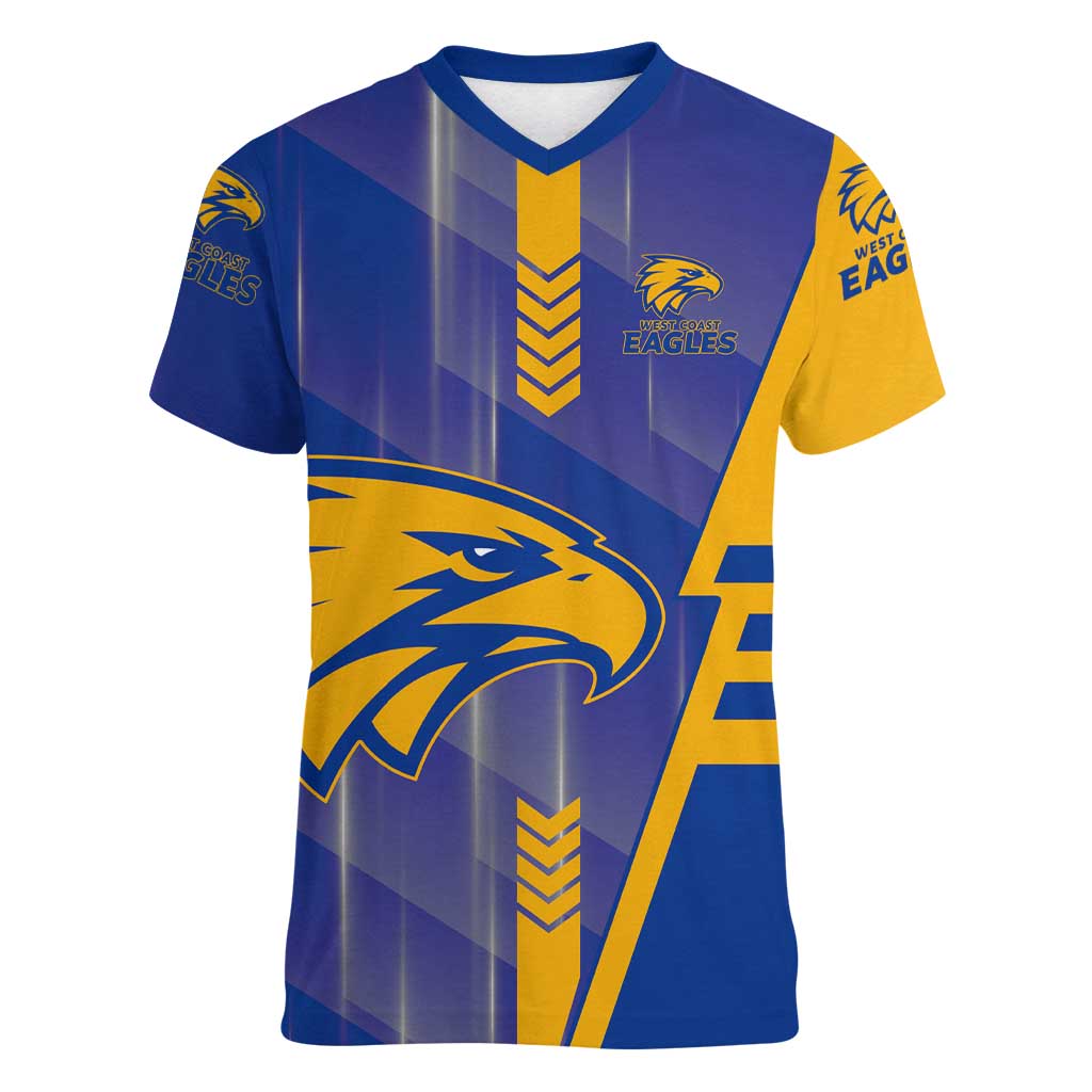 Personalized West Coast Eagles Women V-Neck T-Shirt Modern Geometric Sports Graphic Style