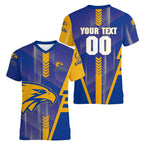Personalized West Coast Eagles Women V-Neck T-Shirt Modern Geometric Sports Graphic Style