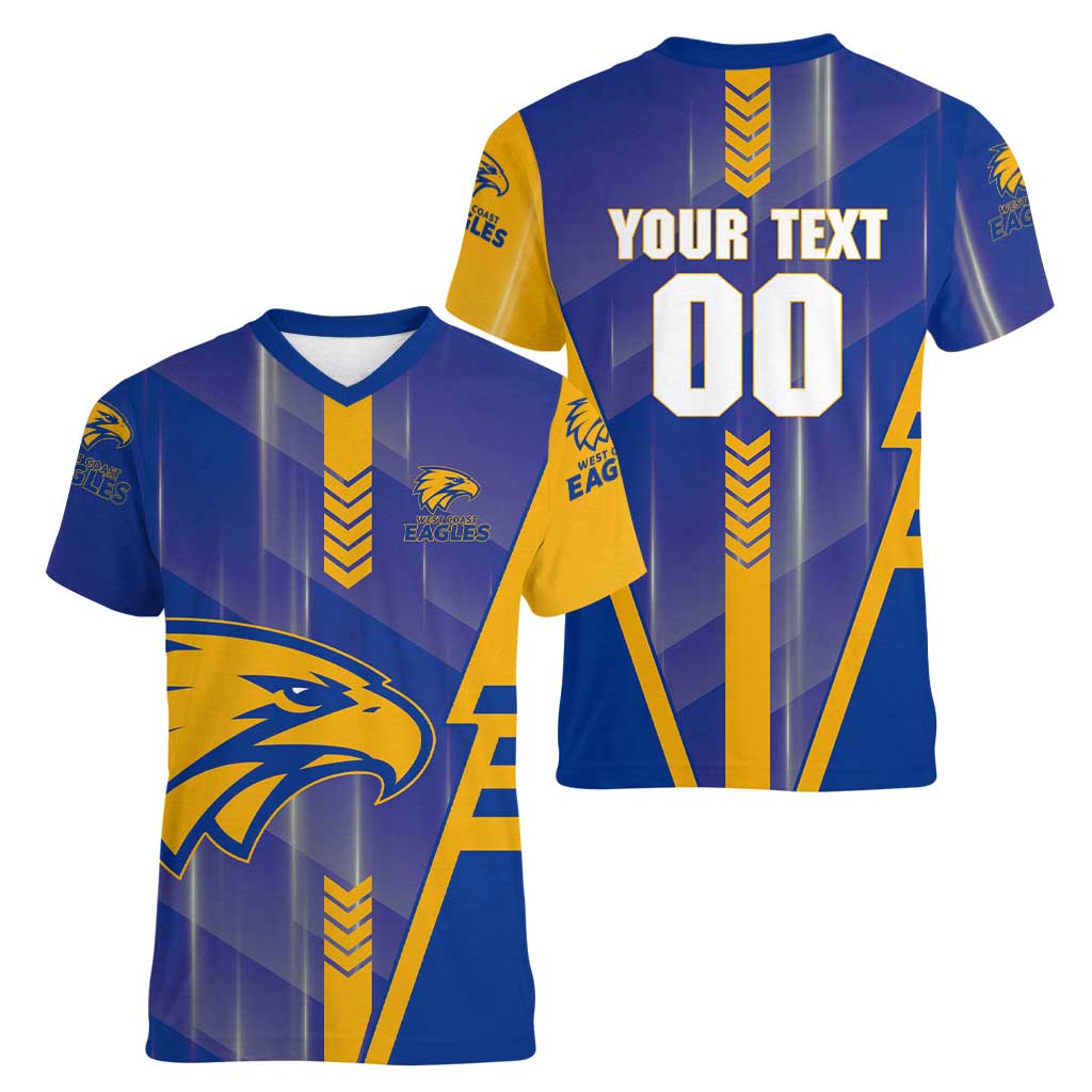 Personalized West Coast Eagles Women V-Neck T-Shirt Modern Geometric Sports Graphic Style