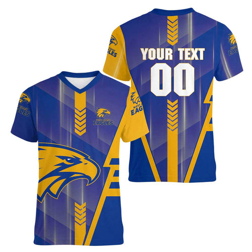 Personalized West Coast Eagles Women V-Neck T-Shirt Modern Geometric Sports Graphic Style