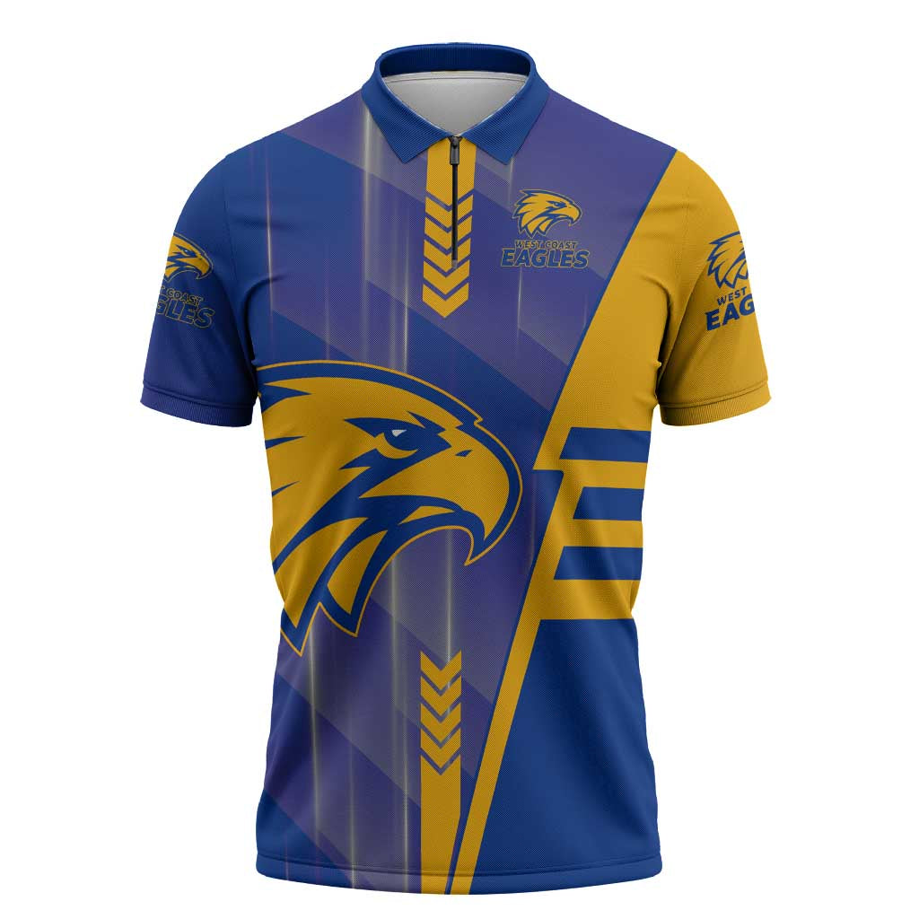 Personalized West Coast Eagles Zipper Polo Shirt Modern Geometric Sports Graphic Style
