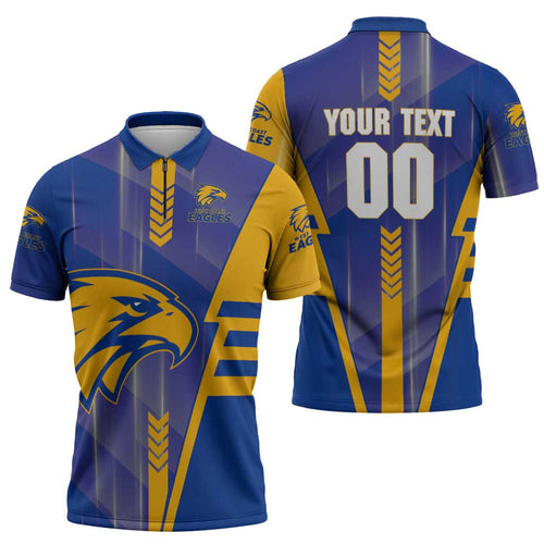 Personalized West Coast Eagles Zipper Polo Shirt Modern Geometric Sports Graphic Style