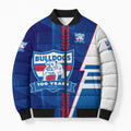 Personalized Western Bulldogs Bomber Puffer Jacket Modern Geometric Sports Graphic Style