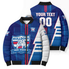 Personalized Western Bulldogs Bomber Puffer Jacket Modern Geometric Sports Graphic Style