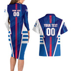 Personalized Western Bulldogs Couples Matching Long Sleeve Bodycon Dress and Hawaiian Shirt Modern Geometric Sports Graphic Style