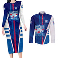 Personalized Western Bulldogs Couples Matching Long Sleeve Bodycon Dress and Long Sleeve Button Shirt Modern Geometric Sports Graphic Style