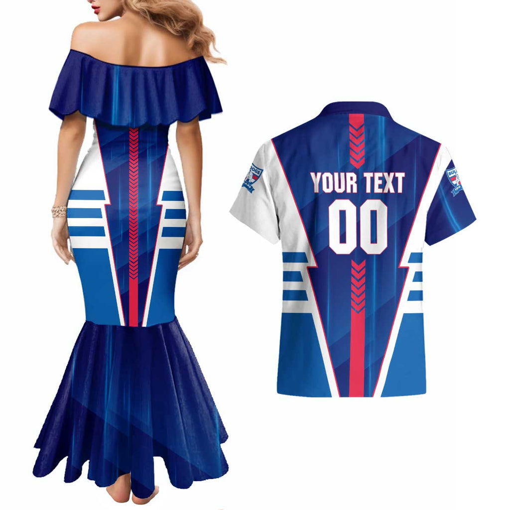 Personalized Western Bulldogs Couples Matching Mermaid Dress and Hawaiian Shirt Modern Geometric Sports Graphic Style