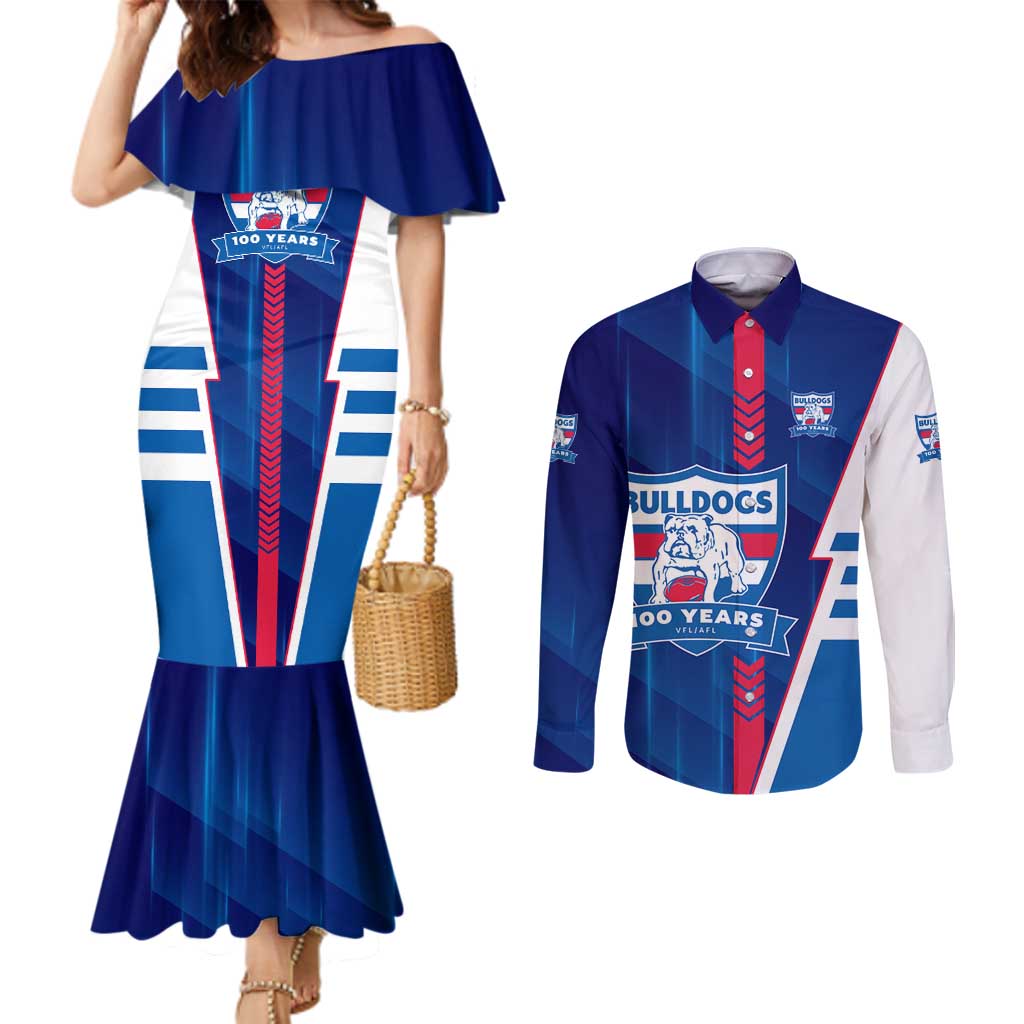 Personalized Western Bulldogs Couples Matching Mermaid Dress and Long Sleeve Button Shirt Modern Geometric Sports Graphic Style