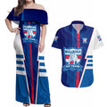 Personalized Western Bulldogs Couples Matching Off Shoulder Maxi Dress and Hawaiian Shirt Modern Geometric Sports Graphic Style
