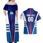 Personalized Western Bulldogs Couples Matching Off Shoulder Maxi Dress and Hawaiian Shirt Modern Geometric Sports Graphic Style