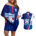 Personalized Western Bulldogs Couples Matching Off Shoulder Short Dress and Hawaiian Shirt Modern Geometric Sports Graphic Style