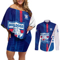 Personalized Western Bulldogs Couples Matching Off Shoulder Short Dress and Long Sleeve Button Shirt Modern Geometric Sports Graphic Style