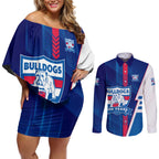 Personalized Western Bulldogs Couples Matching Off Shoulder Short Dress and Long Sleeve Button Shirt Modern Geometric Sports Graphic Style