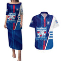 Personalized Western Bulldogs Couples Matching Puletasi and Hawaiian Shirt Modern Geometric Sports Graphic Style