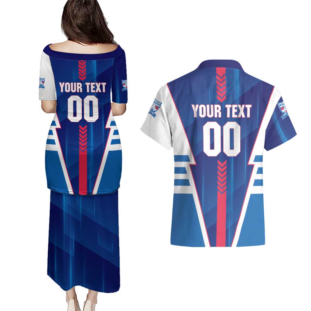 Personalized Western Bulldogs Couples Matching Puletasi and Hawaiian Shirt Modern Geometric Sports Graphic Style