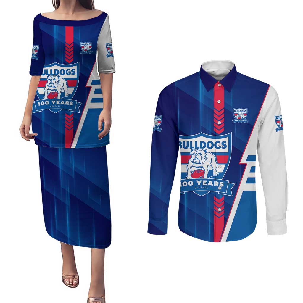 Personalized Western Bulldogs Couples Matching Puletasi and Long Sleeve Button Shirt Modern Geometric Sports Graphic Style