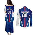 Personalized Western Bulldogs Couples Matching Puletasi and Long Sleeve Button Shirt Modern Geometric Sports Graphic Style